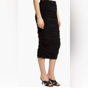 Halogen Midi Skirt w/Side Ruching Blk Sz L